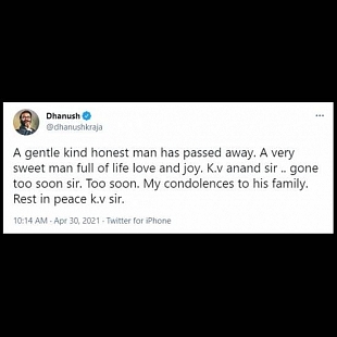 Dhanush's Condolence message